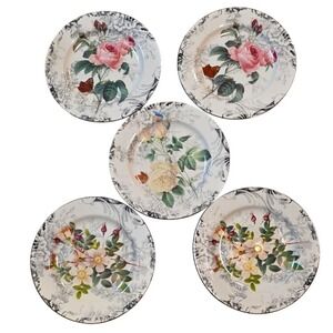 American Atelier Rose Toile Floral Salad Plates French Country 8 in Set of 5